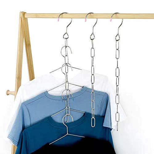 Closet Organizers Hangers, Stainless Steel Space Saving Clothes Hanger Organizer, 3 Pack Magic Metal Vertical Hangers with 10 Slot, T Shirt Organizer for Wardrobe, Multiple Hangers in One