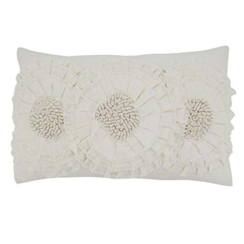 SARO LIFESTYLE Floral Appliqué Throw Pillow, 14" x 23" Down Filled, Ivory