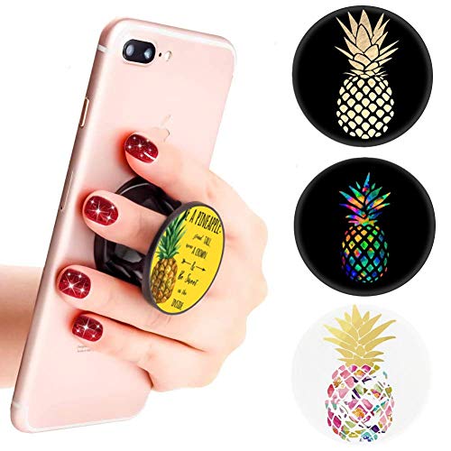 4 Pack Foldable Expanding Cell Phone Finger Stand Holder Compatible with All Smartphones and Tablets Yellow Rose Gold Rainbow Pineapple