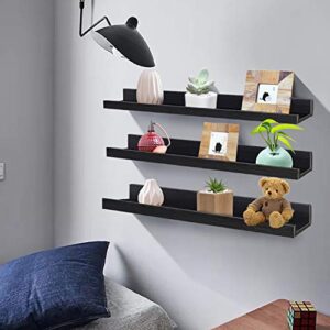 36 Inch Black Floating Wall Ledge Shelves Set of 3, Photo Picture Ledge Shelf with Lip for Office, Bedroom, Living Room, Kitchen