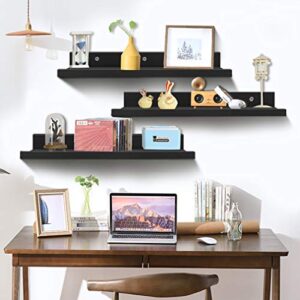 36 Inch Black Floating Wall Ledge Shelves Set of 3, Photo Picture Ledge Shelf with Lip for Office, Bedroom, Living Room, Kitchen