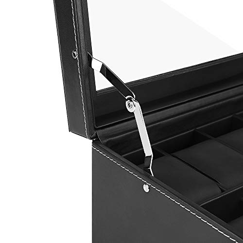 JS NOVA JUNS Watch Boxes for Men Women, 12 Slots PU Leather Lockable Watch Storage Boxes with Jewelry Display Drawer, Black