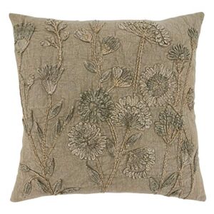 saro lifestyle genevieve collection stone washed floral throw pillow with poly filling, 20", taupe