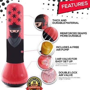 Whoobli Ninja Inflatable Kids Punching Bag, Inflatable Toy Punching Bag for Kids, Bounce-Back Bop Bag for Play, Boxing, Karate, Anger Management, Gift for 3-7 Years Old, Toys Age 3 4 5 6 7; New 2022