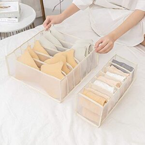 Gou Underwear Organizer, Foldable Closet Storage Boxes Drawer Organizer for Underware, Bra, Socks, Optional 6+7+11 Cell (Beige-3 Piece Set)