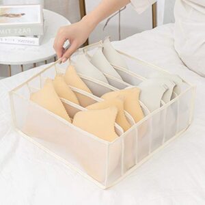 Gou Underwear Organizer, Foldable Closet Storage Boxes Drawer Organizer for Underware, Bra, Socks, Optional 6+7+11 Cell (Beige-3 Piece Set)