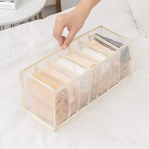 Gou Underwear Organizer, Foldable Closet Storage Boxes Drawer Organizer for Underware, Bra, Socks, Optional 6+7+11 Cell (Beige-3 Piece Set)