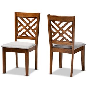baxton studio caron dining chair and dining chair grey fabric upholstered and walnut brown finished wood 2-piece dining chair set