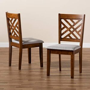 Baxton Studio Caron Dining Chair and Dining Chair Grey Fabric Upholstered and Walnut Brown Finished Wood 2-Piece Dining Chair Set