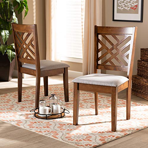 Baxton Studio Caron Dining Chair and Dining Chair Grey Fabric Upholstered and Walnut Brown Finished Wood 2-Piece Dining Chair Set