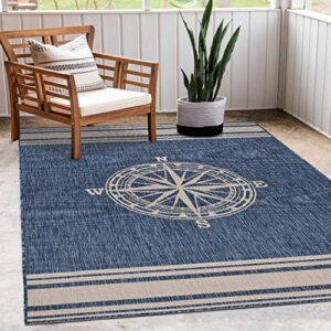 Lr Home Ox Bay Seamas Nautical Navigation Indoor Outdoor Rug, Navy/White, 5'3" x 7'0"