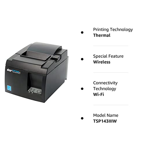 Star Micronics TSP143IIIW Wi-Fi (WLAN) Thermal Receipt Printer with Wireless Access Point, WPS, Cutter, and Internal Power Supply - Gray (Renewed)