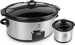 ateken slow cooker 7 quart crock digital programmable with clip-tight lid for easy transport stainless steel set silver