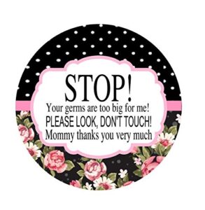please don't touch - roses polka dots - germ tag - stroller car seat - baby newborn preemie - baby shower gift