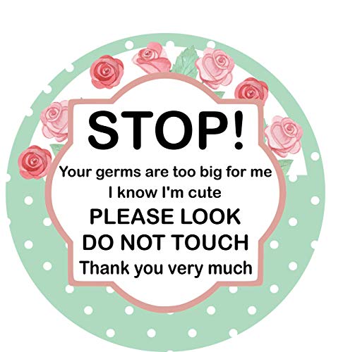 Stop Please Look Don't Touch - Green with Roses - Germ Tag - Stroller Car Seat - Baby Newborn Preemie - Baby Shower Gift