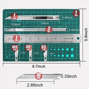 230 PCS Hobby Craft Knife Kit,215 PCS Precision Carving Blades with 2 PCS Craft Knife, Utility Knife with 11 PCS Art Blades, Scrapbooking Stencil for DIY Art Working Cutting