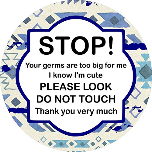 Stop Please Look Don't Touch - Blue Aztec Print - Germ Tag - Stroller Car Seat - Baby Newborn Preemie - Baby Shower Gift