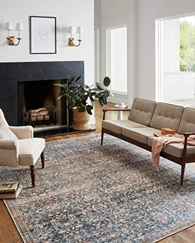 Chris Loves Julia x Loloi Jules Collection JUL-06 Denim / Spice 7'-6" x 9'-6" Area Rug