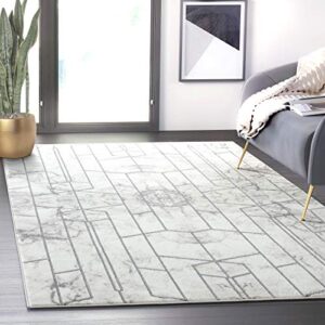 abani geometric linear 5'3" x 7'6" (5x8) rugs living room area rug - modern non-shedding marble white & silver abstract lines carpet