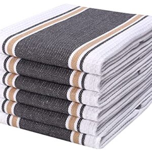Goroly Home 6 Pack 100% Cotton Farmhouse Vintage Dish Towels Tea Towels Highly Absorbent Quick Dry Professional Grade with Hanging Loop - Twill Waffle - 18x28 Inch - Charcoal
