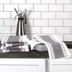 Goroly Home 6 Pack 100% Cotton Farmhouse Vintage Dish Towels Tea Towels Highly Absorbent Quick Dry Professional Grade with Hanging Loop - Twill Waffle - 18x28 Inch - Charcoal