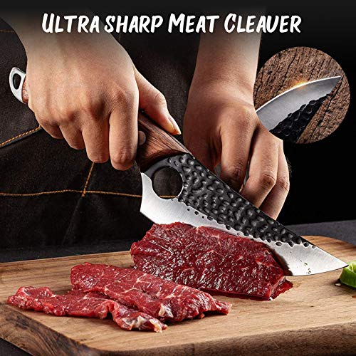 Golden Bird Viking Knife Meat Cleaver Knife Hand Forged Boning Knife with Sheath Butcher Knives High Carbon Steel Fillet Knife Chef Knives for Kitchen, Camping, BBQ