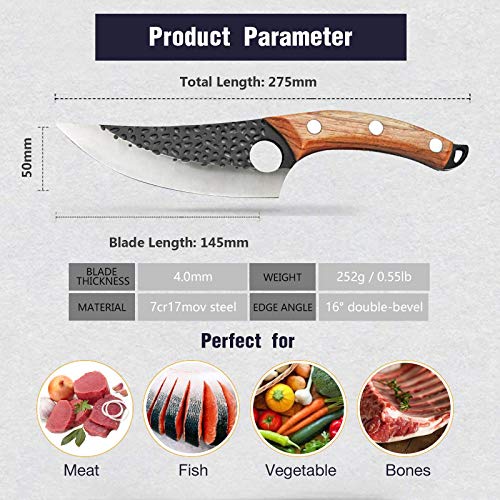 Golden Bird Viking Knife Meat Cleaver Knife Hand Forged Boning Knife with Sheath Butcher Knives High Carbon Steel Fillet Knife Chef Knives for Kitchen, Camping, BBQ