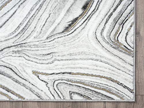 Abani Rugs Contemporary Granite Grey & Gold Bedroom Rug - Modern Swirl Design Non-Shedding 6' x 9' Area Rug