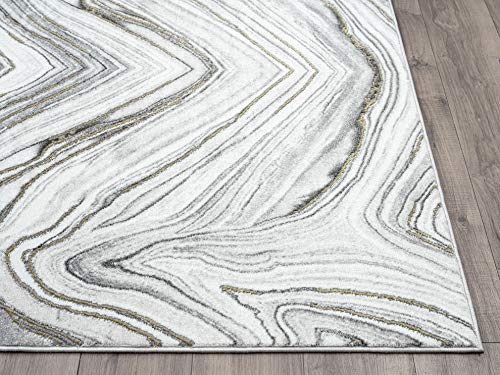 Abani Rugs Contemporary Granite Grey & Gold Bedroom Rug - Modern Swirl Design Non-Shedding 6' x 9' Area Rug