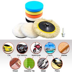 10pcs Polishing Buffing Pads Kit - 6 Inches Car Polishing Wheel for Drill, Car Foam Drill Buffer Sponge Pads Kit with M14 Drill Adapter for Car Care Polisher Boat Waxing Polishing Sealing Glaze