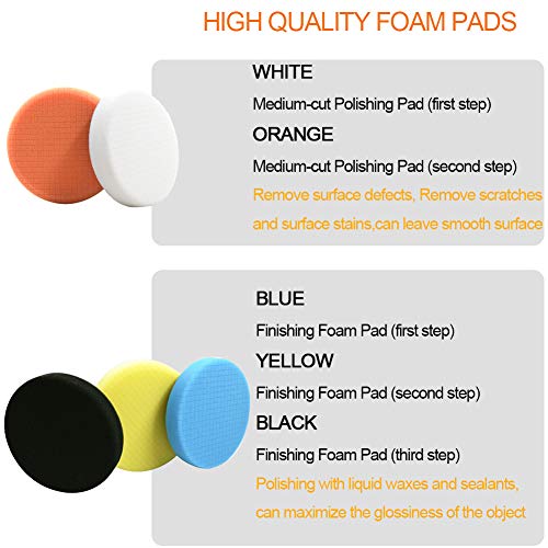 10pcs Polishing Buffing Pads Kit - 6 Inches Car Polishing Wheel for Drill, Car Foam Drill Buffer Sponge Pads Kit with M14 Drill Adapter for Car Care Polisher Boat Waxing Polishing Sealing Glaze