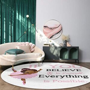 Round Area Rugs 3ft Pink Ballerina Black Girl Ballet Dancer Indoor Throw Runner Circle Rug Entryway Doormat Floor Carpet Pad Yoga Mat for Bedroom Living Room Inspirational Motto