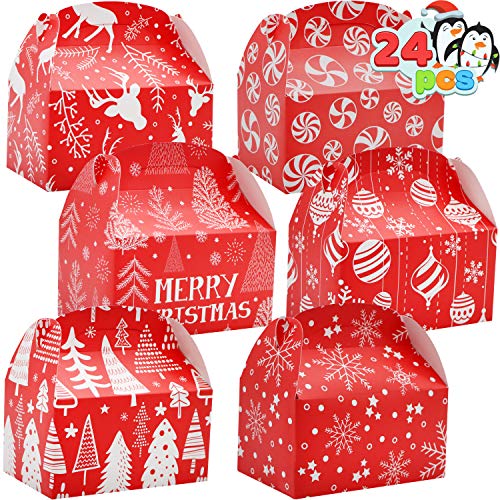 JOYIN 24 PCS 3D Christmas Treat Gift Wrap Boxes for Holiday Xmas Presents, Goodie Paper Boxes, Party Favor Supplies, Candy Treat Cardboard Cookie Wrapping Boxes