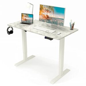 win up time electric standing desk- adjustable height desk, sit stand desk frame & 48 x 24 inches table top, adjustable desks for home office, marbling style