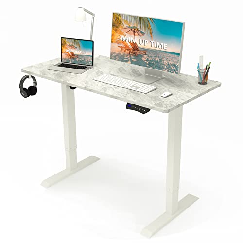 Win Up Time Electric Standing Desk- Adjustable Height Desk, Sit Stand Desk Frame & 48 x 24 Inches Table Top, Adjustable Desks for Home Office, Marbling Style