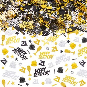 3000 pieces 21th birthday confetti 21 number confetti 21th party confetti metallic foil 21 table scatter confetti decorations for 21 birthday party diy arts and crafting, gold, black and silver