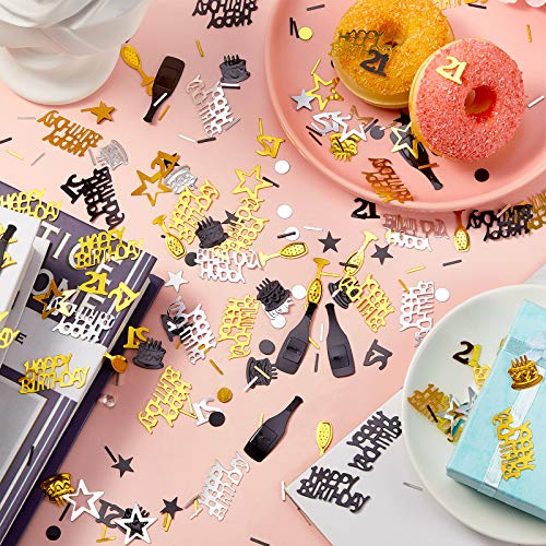 3000 Pieces 21th Birthday Confetti 21 Number Confetti 21th Party Confetti Metallic Foil 21 Table Scatter Confetti Decorations for 21 Birthday Party DIY Arts and Crafting, Gold, Black and Silver