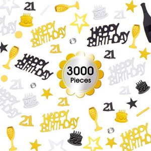3000 Pieces 21th Birthday Confetti 21 Number Confetti 21th Party Confetti Metallic Foil 21 Table Scatter Confetti Decorations for 21 Birthday Party DIY Arts and Crafting, Gold, Black and Silver