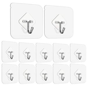ayssny adhesive hooks wall hooks for hanging, transparent utility hooks sticky hooks 44 lb/ 20 kg(max), waterproof reusable seamless hooks for bathroom & kitchen