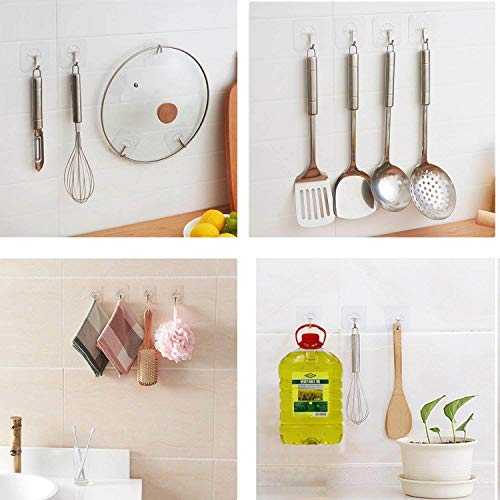 Ayssny Adhesive Hooks Wall Hooks for Hanging, Transparent Utility Hooks Sticky Hooks 44 lb/ 20 kg(Max), Waterproof Reusable Seamless Hooks for Bathroom & Kitchen