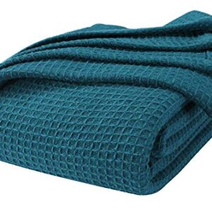Premium Summer Cotton Thermal Blanket King Throw Bed Blanket - Soft Breathable Blanket - Perfect for Layering Any Bed - 102x90 Inch - Teal