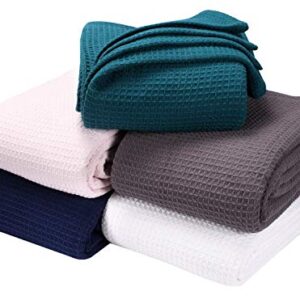 Premium Summer Cotton Thermal Blanket King Throw Bed Blanket - Soft Breathable Blanket - Perfect for Layering Any Bed - 102x90 Inch - Teal