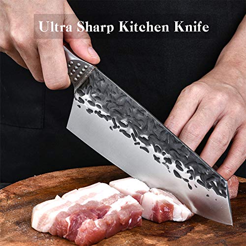 DRAGON RIOT Kiritsuke Chef Knives Carbon Steel Bunka Knife Forged Japanese Butcher Cleaver Kitchen for Home and Restaurant
