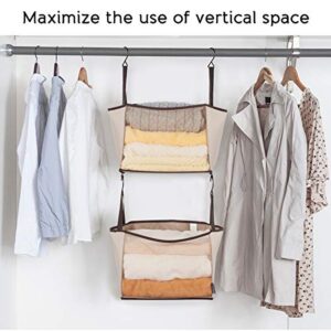 STORAGE MANIAC 2-Shelf Hanging Closet Organizer, Cloth Hanging Closet Shelf, Canvas Hanging Closet Basket with Hooks for Dorm, Apt, Bedroom, College, Garment Rack, Wardrobe, Fabric with Mesh