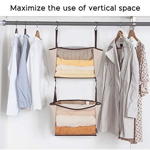 STORAGE MANIAC 2-Shelf Hanging Closet Organizer, Cloth Hanging Closet Shelf, Canvas Hanging Closet Basket with Hooks for Dorm, Apt, Bedroom, College, Garment Rack, Wardrobe, Fabric with Mesh