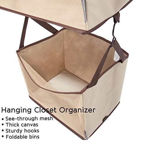 STORAGE MANIAC 2-Shelf Hanging Closet Organizer, Cloth Hanging Closet Shelf, Canvas Hanging Closet Basket with Hooks for Dorm, Apt, Bedroom, College, Garment Rack, Wardrobe, Fabric with Mesh