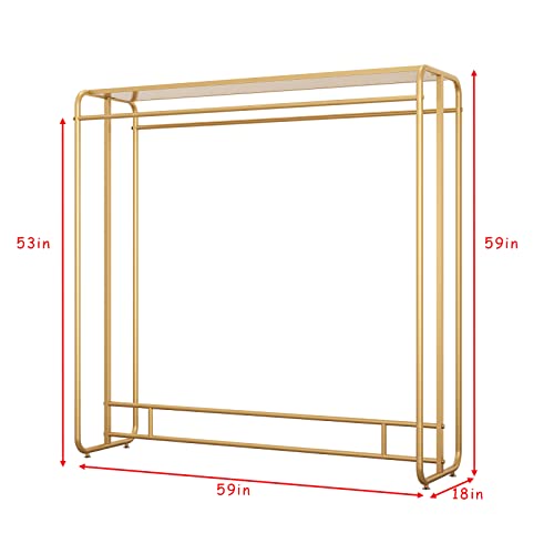 FONECHIN Heavy Duty Gold Clothing Rack for Boutique Use, Metal Garment Rack with Top Shelf, Dual-bar Clothes Rack for Retail Display