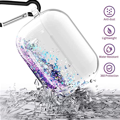 NZND Case Compatiable with Apple Airpods Pro (2019 Released), Glitter Liquid Sparkle Flowing Floating Durable Girls Women Kids Cute Clear Hard Cover Carrying Case -Purple/Blue