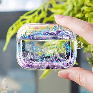 NZND Case Compatiable with Apple Airpods Pro (2019 Released), Glitter Liquid Sparkle Flowing Floating Durable Girls Women Kids Cute Clear Hard Cover Carrying Case -Purple/Blue