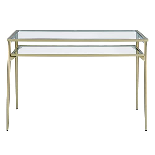 Walker Edison Olivia Contemporary 2 Tier Glass Top Metal Desk, 48 Inch, Gold